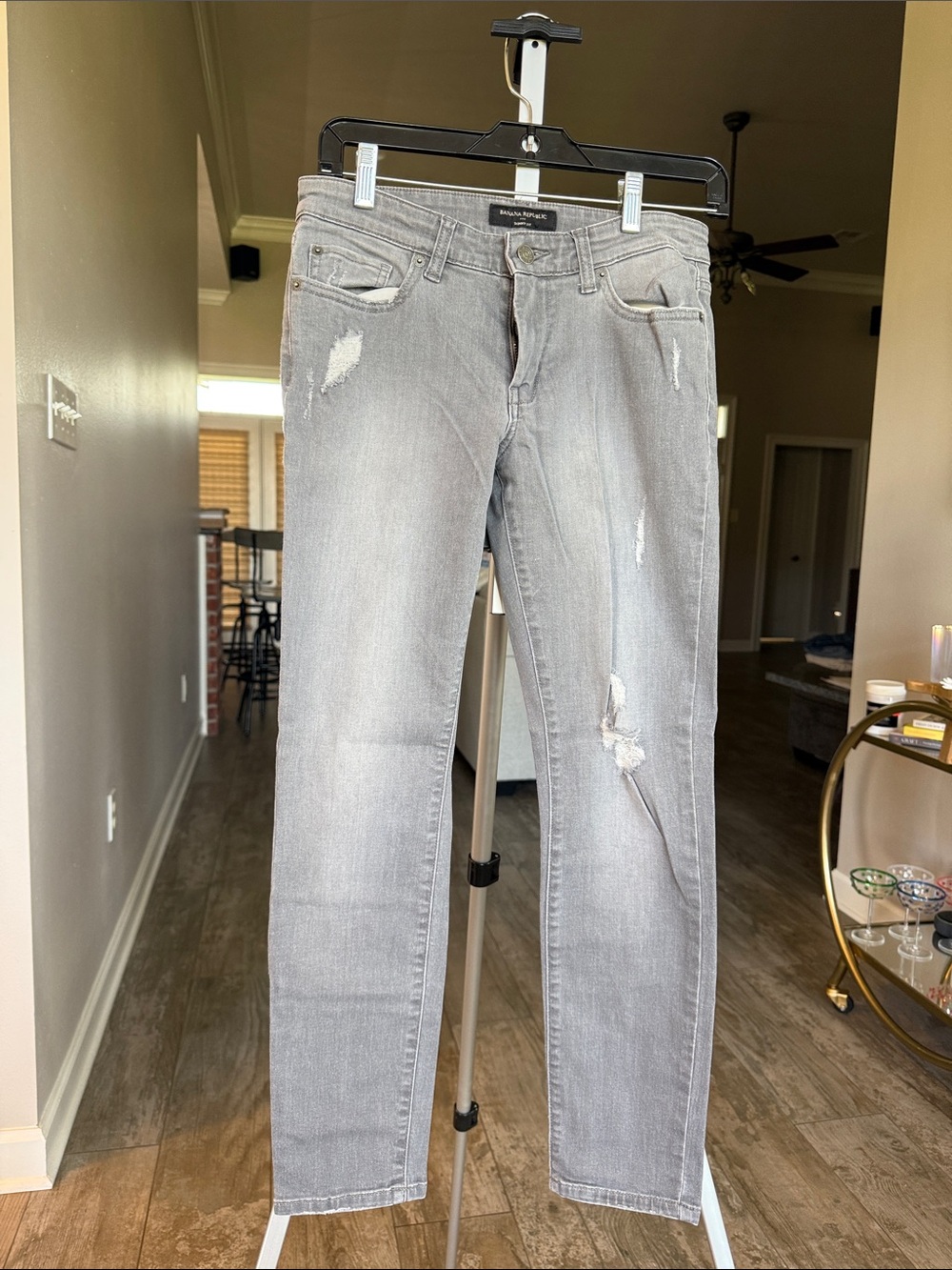 Banana Republic Women's Skinny Jeans in Light Gray with Distressed Details